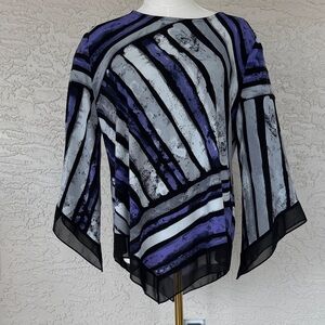 ALFANI Women's Polyester Tunic 3/4 Sleeve Geometric Asymmetrical Petite Large